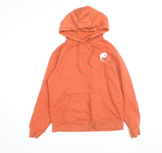 Additional front view of Primark unisex orange yin yang pullover hoodie xs regular fit