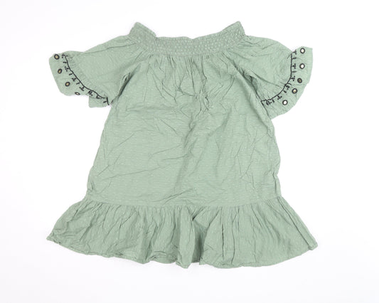 F&F Women’s Green Off Shoulder Peasant Blouse Size S Short Sleeve