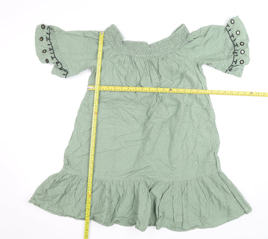 F&F Women’s Green Off Shoulder Peasant Blouse Size S Short Sleeve