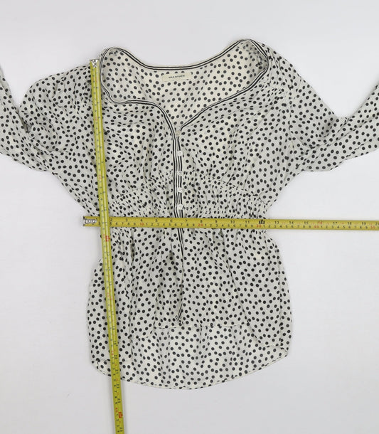 Max Studio Women’s White Polka Dot Tunic Blouse Size M Long Sleeve
