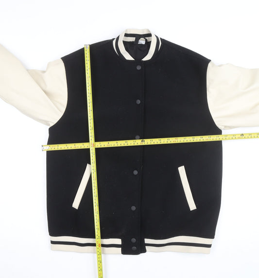 H&M Men Black Varsity Jacket XS Wool Blend Retro College Style