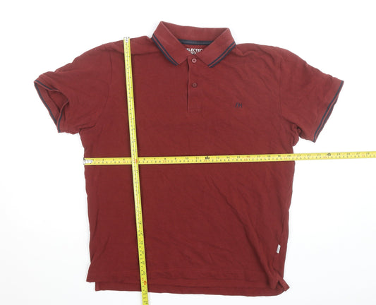 SELECTED HOMME Men’s Red Cotton Polo Shirt Size L Regular Fit