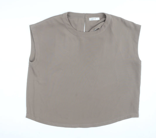 Additional front view of Gallery Women's Beige Sleeveless Crew Neck Blouse, size 12