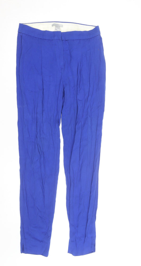 H&M Women's Blue Viscose Straight Trousers Size 6