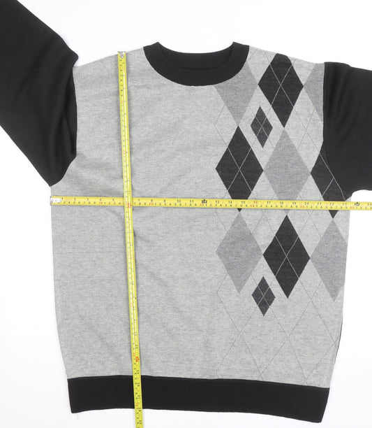 Charles Norton Mens Grey Argyle Crew Neck Pullover Jumper 2XL