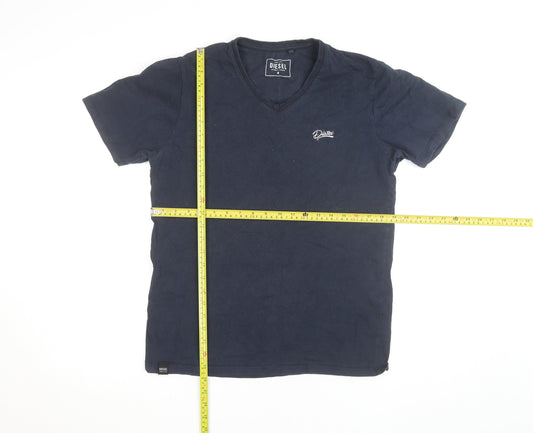 Diesel Men's Blue V-Neck Cotton T-Shirt Size M
