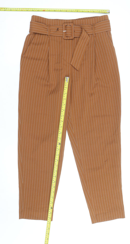 New Look Women’s Brown Striped Paperbag Tapered Trousers Size 10