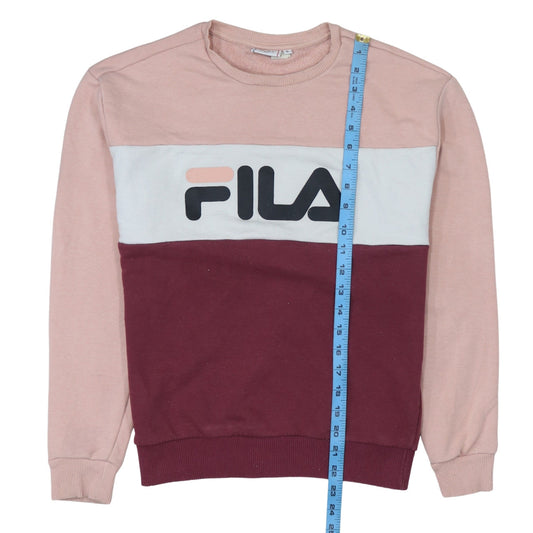 Fila Women’s Pink Colourblock Logo Sweatshirt Size S Casual Crew Neck