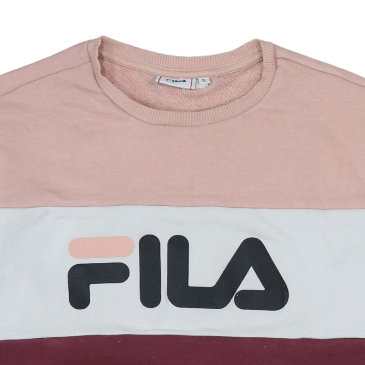 Additional view of Fila Women’s Pink Colourblock Logo Sweatshirt, size S, Casual Crew Neck