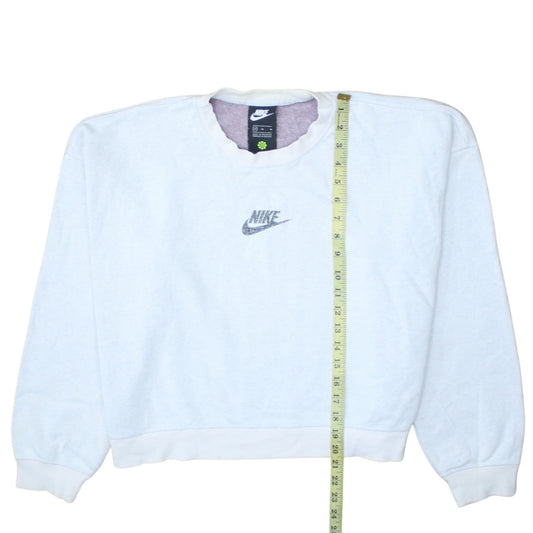 Nike Women's White Pullover Sweatshirt Medium Crew Neck Logo Cotton Blend