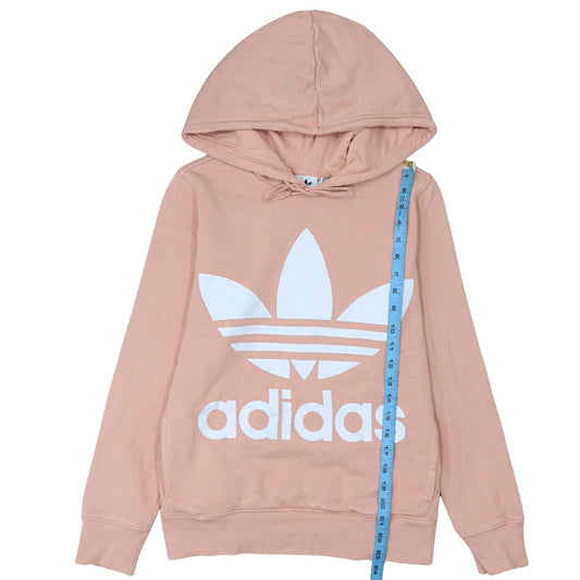 Adidas Womens Pink Hoodie Size 10 Pullover Trefoil Logo Cotton