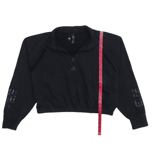 Adidas Women Black 1/4 Zip Pullover Sweatshirt UK 16-18 Activewear