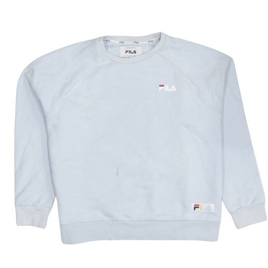 Additional front view of Fila Women Light Blue Crew Neck Sweatshirt, size L, Cotton Blend Logo