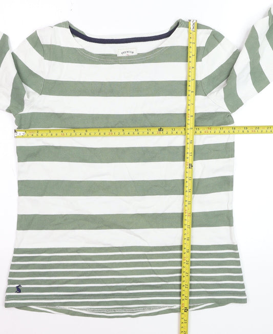Joules Women Green White Striped 3/4 Sleeve Cotton Nautical T-Shirt Size 12