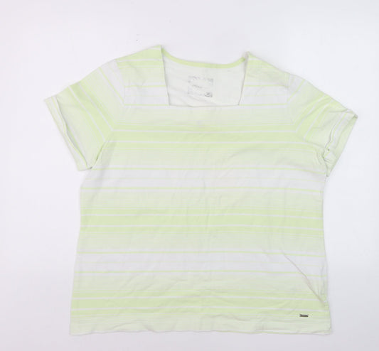 Dash Women's Green Striped Square Neck T-Shirt Size 20