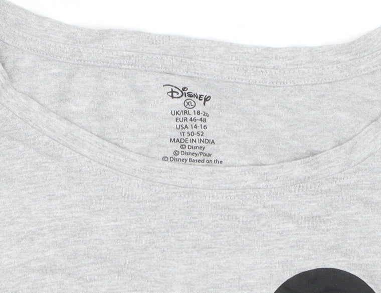 Brand and care label for Disney Women's Grey Mickey Mouse Graphic T-Shirt XL Casual Cotton Top