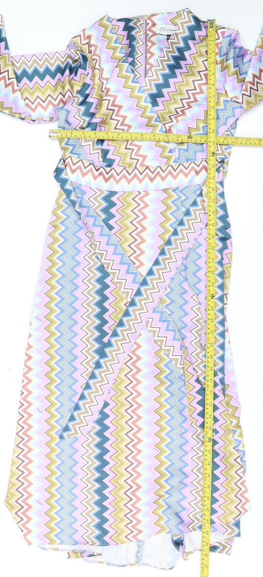 Closet London Women’s Multicoloured Chevron Midi Wrap Dress Size 10
