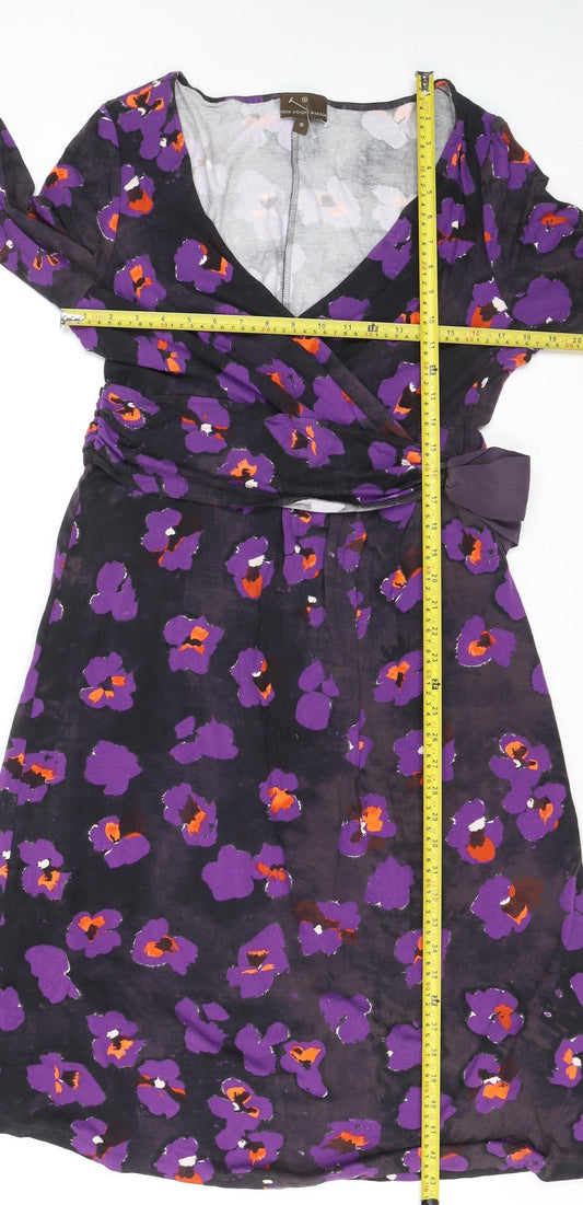 Fenn Wright Manson Women Purple Floral Wrap Dress Size 16