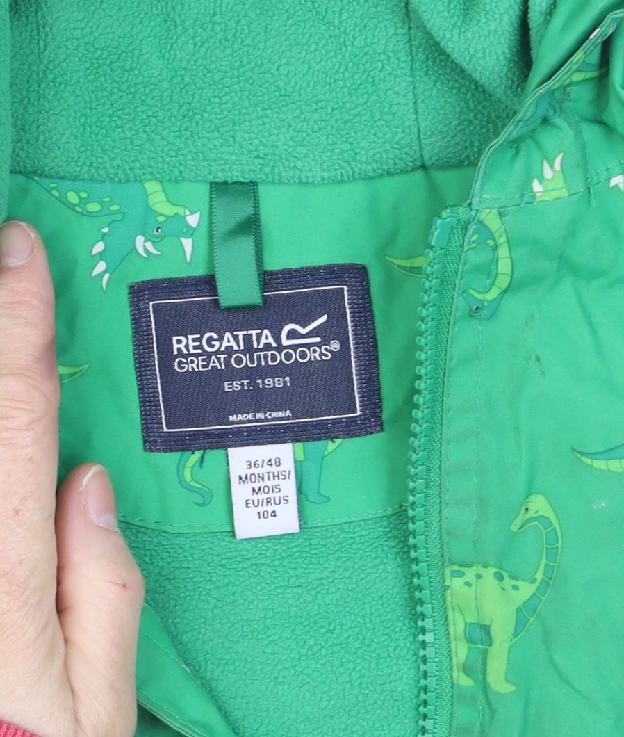 Additional view of Regatta unisex baby green dinosaur rain coat jacket 4 plus hooded polyester