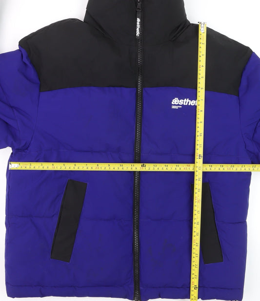 River Island Men's Blue Black Puffer Jacket Size S Winter Casual