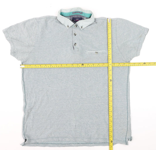 Easy Men's Grey Cotton Button-Down Collar Polo Shirt Size L