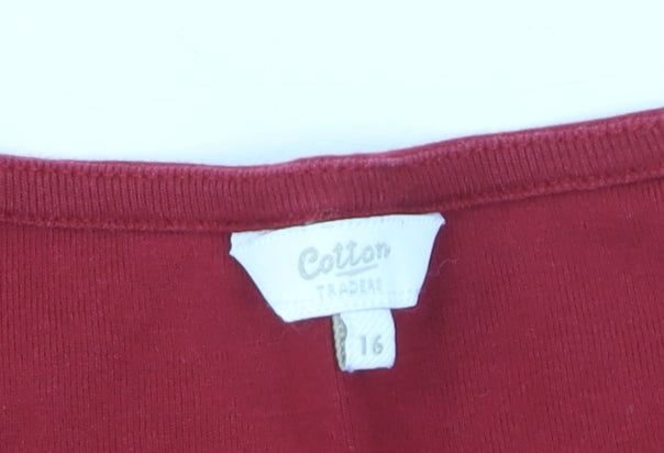 Cotton Traders Women's Red V-Neck Short Sleeve Cotton T-Shirt Size 16
