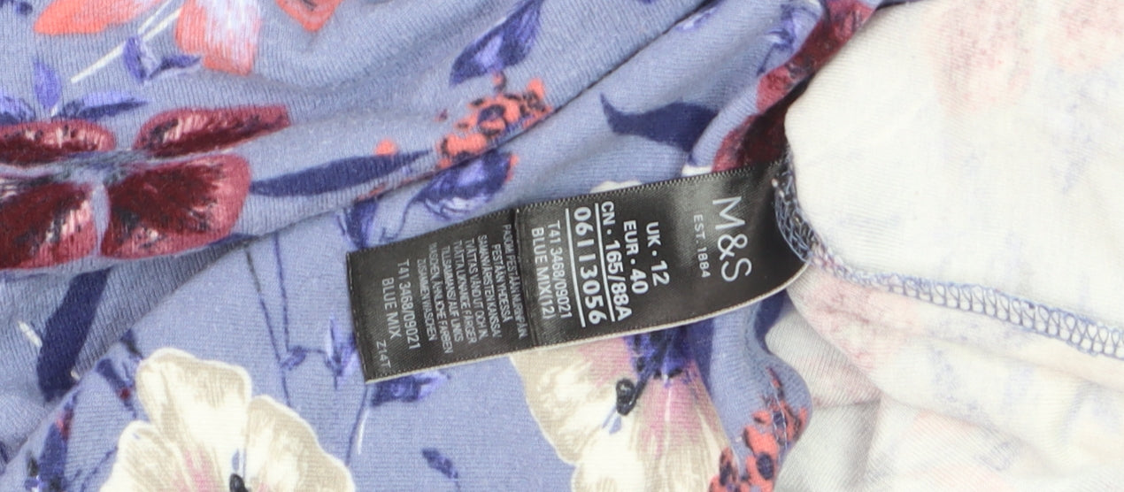 Marks and Spencer Women’s Blue Floral Long Sleeve Jersey T-Shirt UK 12