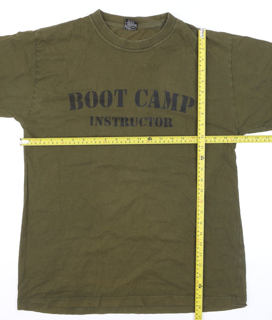 Mil-Com Men's Khaki Boot Camp Instructor T-Shirt L Cotton Army Style