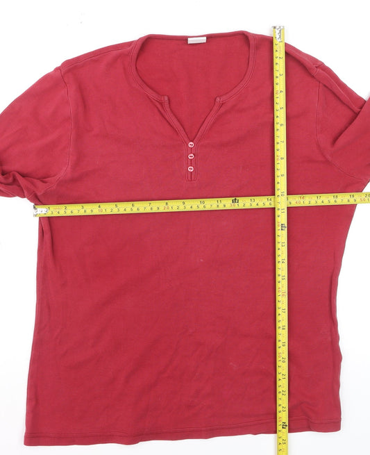 Bonmarché Women's Red Cotton Henley Long Sleeve T-Shirt L
