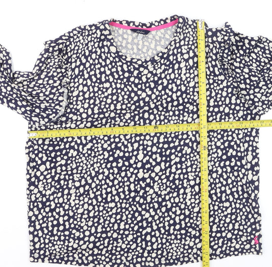 Joules Women's Blue Polka Dot Ruffle Long Sleeve Cotton Tunic Blouse UK16