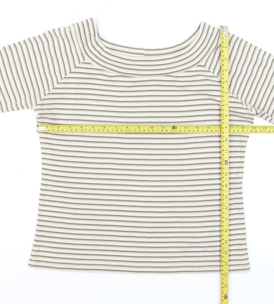 Bonmarché Women’s Beige Striped Boat Neck 3/4 Sleeve T-Shirt M