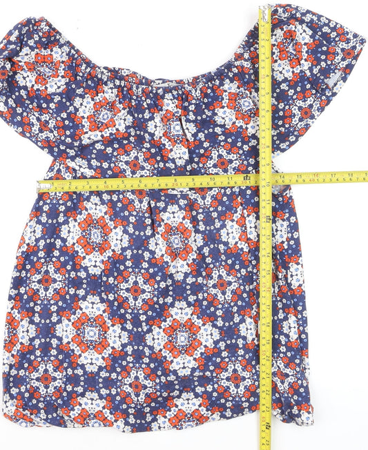 Tu Women’s Blue Floral Off Shoulder Ruffle Tunic Blouse Size 16