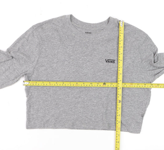Vans Women's Grey Cropped Long Sleeve T-Shirt Small