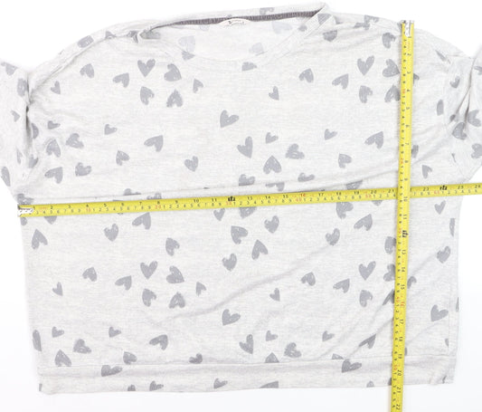 Tu Women Grey Heart Print Long Sleeve T-Shirt Size 18