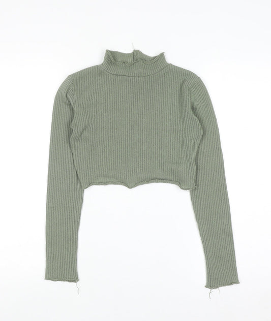PRETTYLITTLETHING Women Green Mock Neck Ribbed Slim Fit Jumper Size 4