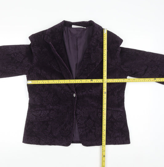 Paco Jackets Women Purple Velvet Floral Blazer M