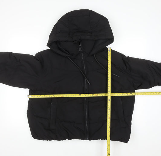Zara Women’s Black Puffer Jacket Size 14 Hooded Short Winter