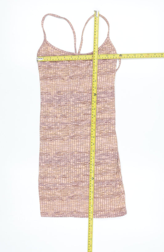 Bershka Women’s Beige Geometric Lace-Up Slip Dress Size L