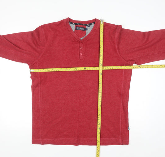 Maine New England Men's Red Cotton Henley Jumper Size M