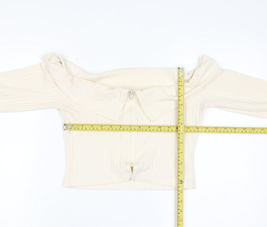 PrettyLittleThing Women’s Ivory Off Shoulder Zip Rib Knit Jumper Size 10