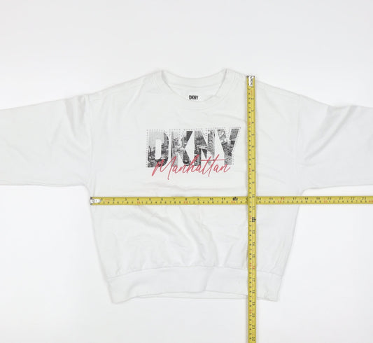 DKNY Girls White Graphic Manhattan Sweatshirt M 8-10 Years Cotton Blend