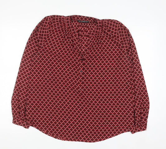 Additional front view of Dunnes Women’s Red Geometric Long Sleeve Polyester Blouse, size M