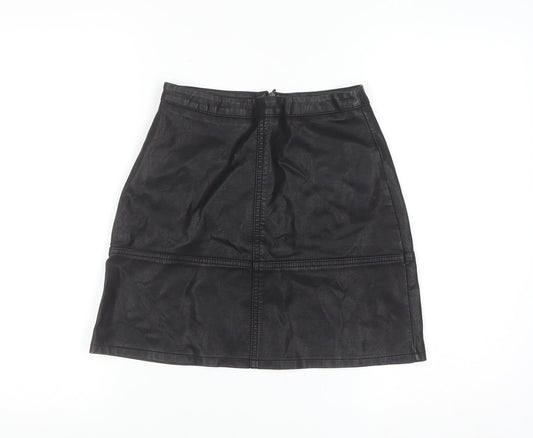 New Look Womens Black Faux Leather Knee Length Pencil Skirt Size 6