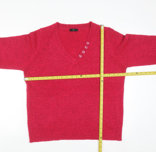 M&Co Women’s Bright Pink V-Neck Button Knit Jumper Size 18