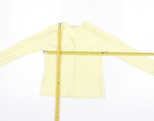 Marks and Spencer Girls Yellow Button-Up Top 7-8 Years Cotton V-Neck