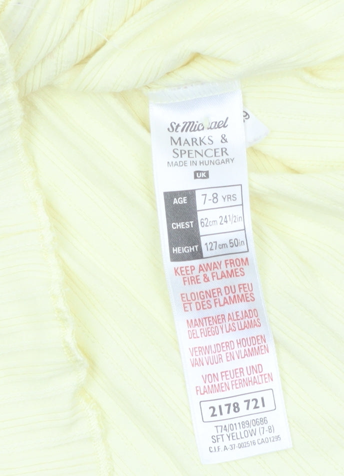 Additional view of Marks & Spencer girls’ yellow button-up top 7-8 years cotton v-neck