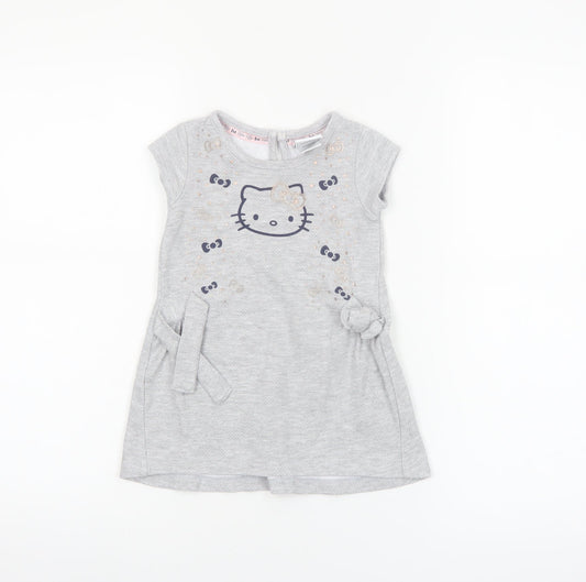 Hello Kitty Girls Grey T-Shirt Dress 18-24 Months Cotton Casual Bow Detail