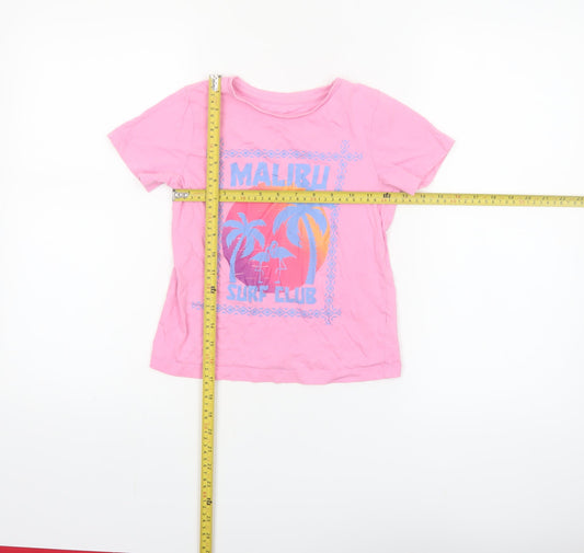 Dunnes Stores Girls Pink Malibu Surf Club Cotton T-Shirt Age 7-8 Years