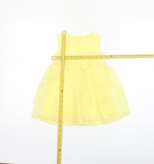 Fred & Flo Girls Yellow Floral Lace Fit & Flare Party Dress 12-18 Months