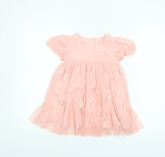 Monsoon Girls Pink 2-3 Years Tutu Dress with Heart Appliqué Puff Sleeves